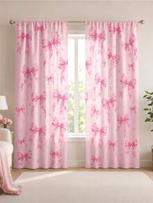 2pcs Pink Bow Print Curtains, Rod Pocket Polyester Bedroom Curtains, Sweet Romantic Home Decor, Living Room Bay Window Curtains, Room Soft Furnishing Textile - Multicolor - View 7