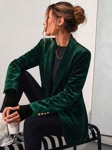 Women's Solid Color Pocket Blazer, Office Formal Evening Wear, Daily Autumn/Winter - Dark Green - View 4