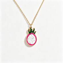 YUZENG Summer Fresh Fruit Necklace Collection, Hypoallergenic Stainless Steel, Cherry/Watermelon/Dragon Fruit Pendants, Versatile Daily Jewelry - Gold - View 14