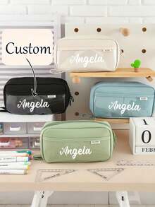 [Custom Name/Text] Pen Bag, Stationery Bag, Pencil Case, Large Capacity Pencil Case, Handheld Pencil Case, Stationery Case, Cosmetic, Portable Gift, For Office - Multicolor - View 5