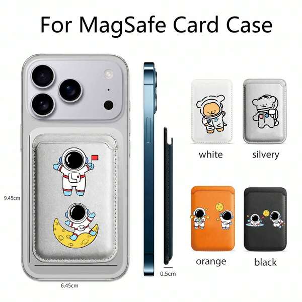 1件個性化可愛太空人磁吸卡夾，適用於Magsafe Apple手機17/16/15/14/13/12 Pro背面貼片卡夾