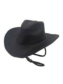 1 pieza Sombrero de paja para mujer, estilo bohemio de fibra de poliéster de moda para exteriores, nuevo estilo, ala ancha, protección solar personalizada, transpirable, unicolor, adecuado para viajes diarios al aire libre - Multicolor - Ver 12