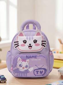 1pc Mini Back To School Personalized Customizable Versatile Cute Cartoon Dinosaur & Kitten Theme Backpack, Zipper Closure Nylon Material, Adjustable Shoulder Straps, Hand-Carry, Suitable For School, Shopping, Outdoor Trips, Daily Use. Birthday Gift. - Multicolor - View 8