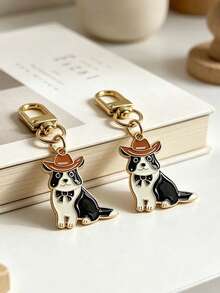 2pcs Cute Denim-Style Edge-Printed Cow Enamel Keychain. Cartoon Dog Bag Pendant. Suitable For Backpacks, Car Keys. Gift For Dog Lovers. - Multicolor - View 7