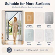 Magnetic Screen Door, Two-Way Opening - Gray Auto-Closing Mosquito Net Door, Pet-Friendly Insect Screen, Reinforced Edges, Breathable Mesh, Suitable For Patio/Balcony/Entryway/Bedroom, Multiple Sizes - - - View 6