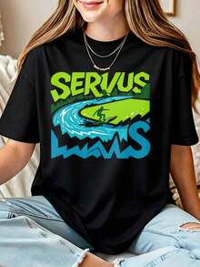 Servus Surf Vibes Women's Ocean Wave Adventure Casual Summer Top - 黑色 - 查看 1