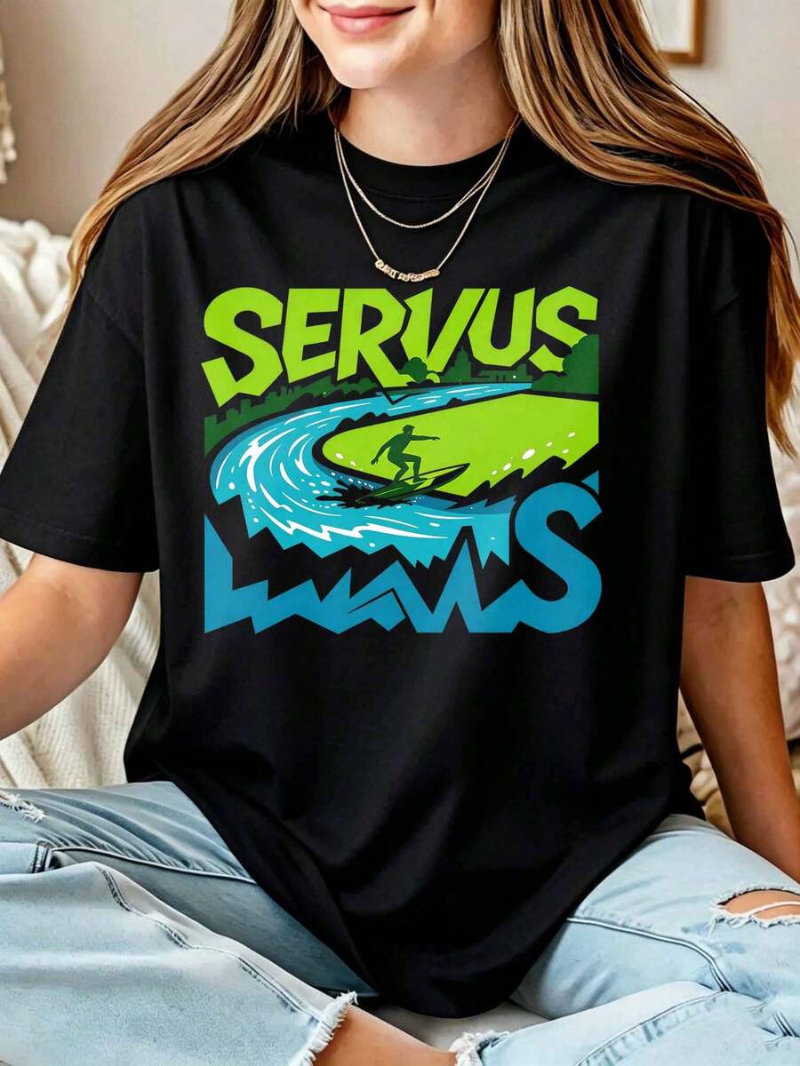 Servus Surf Vibes Women's Ocean Wave Adventure Casual Summer Top - 黑色 - 查看 1