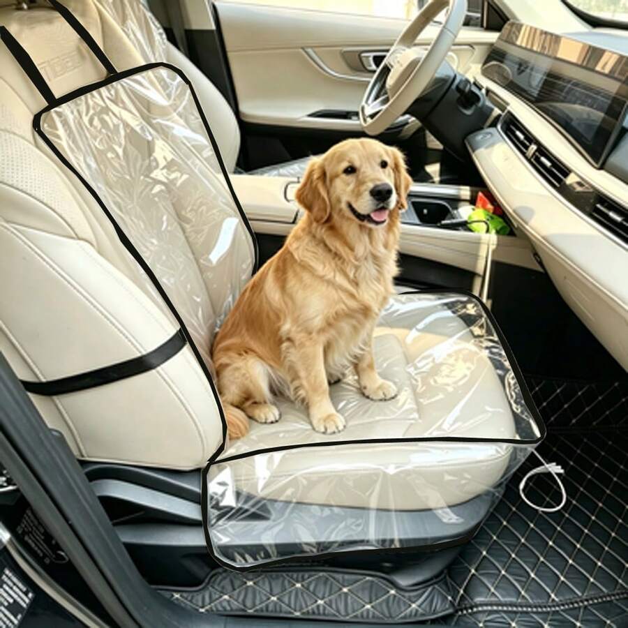 PVC Transparent Pet Car Seat Cover, Front Seat Protector, Passenger Seat Cover, All Season - Clear - View 1