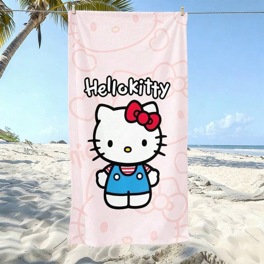1 pieza Toalla de playa con temática de Hello Kitty rosa - Un artículo imprescindible con temática de dibujos animados diseñado para la playa, natación, camping al aire libre y viajes. Esta toalla de playa de gran tamaño tiene excelentes propiedades de absorción y secado rápido, lo que la convierte en una opción ideal para viajes, juegos en la piscina o baño en casa. - Multicolor - Ver 1