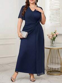Reflora Vestido largo elegante y brillante de talla grande con parches de malla, ropa de mujer - Multicolor - Ver 10