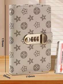 1pc Cash Storage Book, Holds Up To 100 Bills, A6 Size, Password Lock Design, PU Leather, Vintage Classic Print, Rectangular, With Transparent PVC Inner Pocket - A - View 10