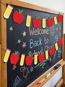 1 pieza Bandera decorativa de lápiz & manzana para regreso a la escuela, decoración de aula para el primer día de escuela, suministros para fiesta, decoración de aula y hogar para maestro de 1er grado, banner de desayuno - Multicolor - Ver 2