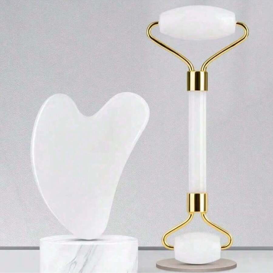 2pcs Resin Massage Roller Set, Dual-Head Massage Roller + Massage Gua Sha Board, Eye And Face Massage Scraping, Dual-Head Massage Stick Beauty Board Facial Massage Tool - Multicolor - View 1