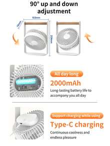 مروحة مكتب بتصميم ياباني، مقبض من خشب الزان الحقيقي، قابلة للشحن عبر USB بسعة 2000mAh، 4 أوضاع سرعة مع نسيم طبيعي، مروحة شخصية صغيرة فائقة الهدوء بوزن 310g للمنزل والسفر - مروحة مكتب - مشاهدة 11