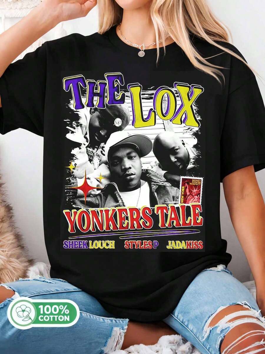 Vintage_The_Lox_Yonkers_Tale_90er_Hip_Hop_Bootleg_Grafik_T-Shirt_Sheek_Louch_Styles_P_Jadakiss_Retro_Rap_Oversized_Baumwoll_Tee - Schwarz - Übersicht 1