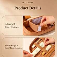 Portable Makeup Organizer, 2 Styles (Single/Double Layer) Cosmetic Bag with Brush Slots, Ideal for Travel, Daily Use & Storing Brushes, Lipsticks - Beige, einlagig - Übersicht 3