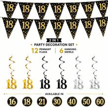 4 Conjuntos Decoração Pendente Espiral Preto e Dourado para Aniversário, Suprimentos de Decoração para Festa de Aniversário de 16/18/21/30/40/50/60/70/80 Anos - multicolorido - Visão 2