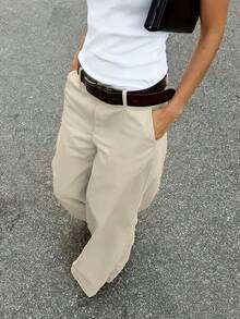 Pantalones largos de unicolor casuales y versátiles para uso diario para mujeres - Albaricoque - Ver 3