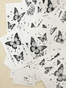 30pcs Butterfly Temporary Tattoos For Women, Flower, Moon, Stars, Heart Tattoo Stickers Waterproof Fake Tattoo For Hand Body Makeup, Disposable Hand Tattoo - 黑色 - 查看 6
