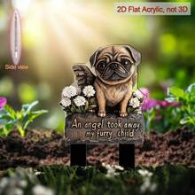 Warm 2D Flat, 1pc Classic Pug Memorial Plaque, Acrylic Garden Stake, Weather-Resistant Outdoor Decor, Easter Memorial, Cemetery Monument, No Electricity Required, 2D Printed (10 Styles), 2D Flat - A - View 2