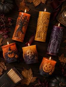 Skull Magic House Elf Castle Cylindrical Relief Silicone Mold, Compatible With Candle, Plaster, Resin, Halloween Decoration Creative Holiday Gift Craft Mold - Halloween Skull Cylindrical Candle Mold - View 9