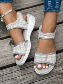 2026 Summer New Women's Lightweight Sandals, Outdoor Sports Casual Women's Sandals, Breathable Non-Slip Beach Soft Sole Comfortable Slip-On Sandals, Thick Sole Maternity Shoes, Open Toe Knit Women's Shoes, All Black Kuku Shoes, Mom's Outdoor Shoes - Multicolor - View 5