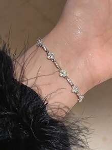 1pc Four-Leaf Clover Flower Adjustable Bracelet For Women, Niche Luxury Design, Fashion Elegant Elegant, Exquisite Versatile Hand Accessory Suitable For Daily Wear And Beach Vacation - Multicolor - View 10