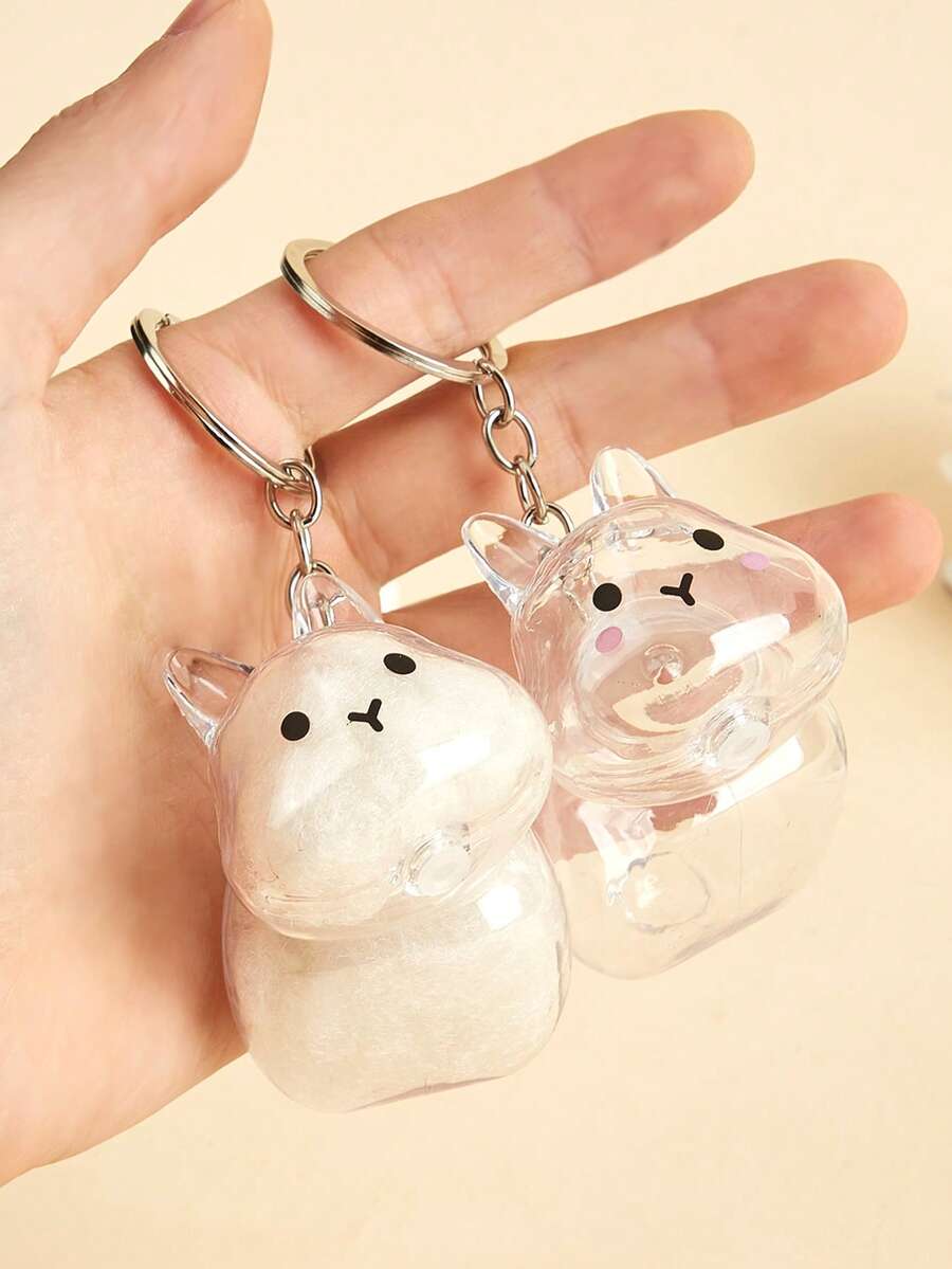Cute Pet Fur Storage Keychain, Transparent Rabbit Box, Rabbit Fur Collector, Women's Keepsake Keychain Pendant, Car Key Accessory, Commemorative Gift - Multicolor - View 1