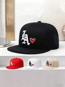 1 Stück Unisex Baseballkappe mit besticktem Buchstaben "LA" im Hip-Hop-Stil, verstellbar, geeignet für Outdoor-Sport, Wandern, lässigen Alltag - LA Herzförmige Flachdach - Übersicht 2