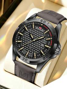 VA VA VOOM Men's Sports Watch, PU Leather Strap, Waterproof, Luminous Quartz Movement, With Date And Day Of The Week Display, Suitable For Daily Wear, Men's Gift - one-size - View 17