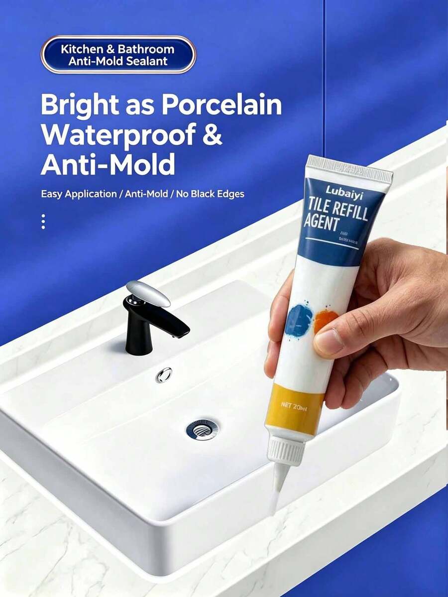 Waterproof Tile Grout Sealant, Sink & Floor Gap Filler For Kitchen And Bathroom, Caulking Sealant, Odor-Free Easy Handling Adhesive, Strong Durability Tile Refill Agent - White 1pc - Liquid - View 1