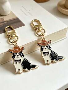2pcs Cute Denim-Style Edge-Printed Cow Enamel Keychain. Cartoon Dog Bag Pendant. Suitable For Backpacks, Car Keys. Gift For Dog Lovers. - Multicolor - View 6