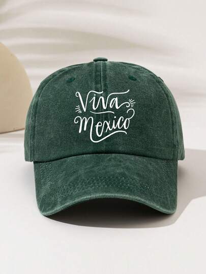 1pc Washed Baseball Cap "VIVA MEXICO" Letter Print Pattern, American Vintage Pattern Fashion Simple Casual Versatile , High-Value All-Season Decorative Style, Essential Fashion Item For Men And Women, Suitable For Outdoor Activities