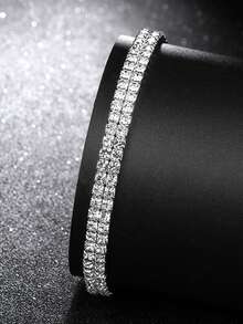 2pcs Women's Fashion Casual Quartz Watch, Round Luxury Full Diamond Watch, Paired With Rhinestone Bracelet Jewelry Set, Suitable For Daily Wear, Festivals And Parties, Best Gift For Women - Silver - View 6