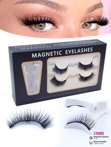 2 Pairs Magnetic False Eyelashes, Reusable, Natural Look, With Applicator, No Glue Needed, Easy To Wear And Remove (Magnetic Eyelashes) - View 1