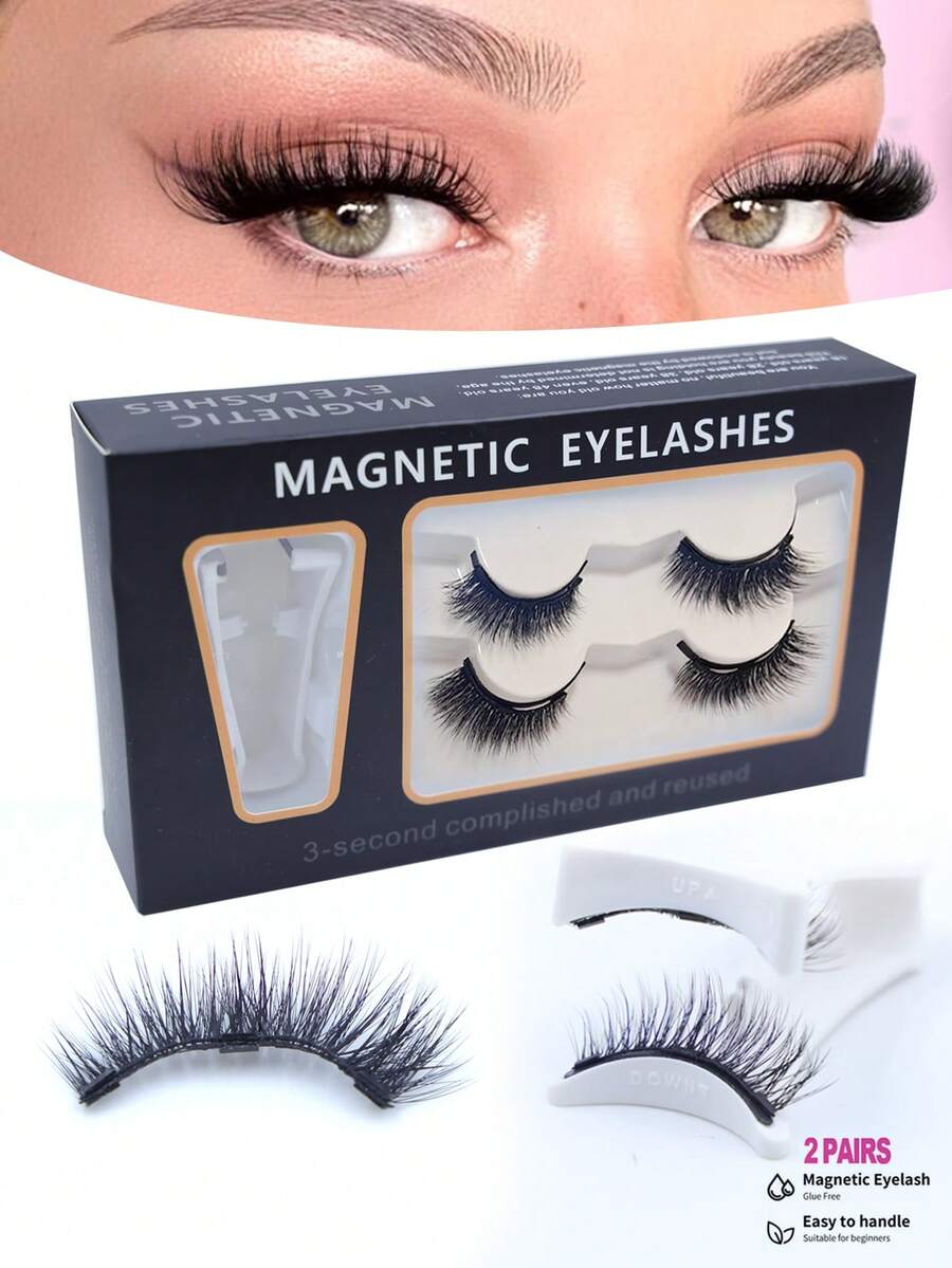 2 Pairs Magnetic False Eyelashes, Reusable, Natural Look, With Applicator, No Glue Needed, Easy To Wear And Remove (Magnetic Eyelashes) - View 1