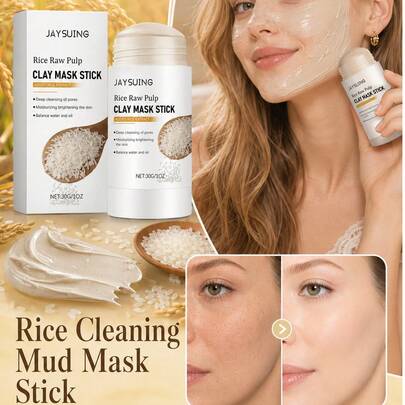 Rice Face Mask Clay Stick Deep Clean And Shrink Pores Remove Blackheads Eliminate Oily Dead Skin Removal Deeply Nourishes Skin Boosts Skin Clarity And