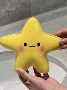 1PcCute Star Toothbrush Holder, Cute Expression Design-Independent Space-Saving Plastic Bathroom Storage Box, Durable Star Toothbrush Toothpaste Storage Device, Open Design Room Bathroom Storage Couple Multi-Functional Shelf. - Yellow - View 6