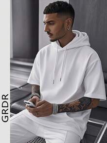 Camiseta de manga corta con capucha de moda para hombres GRDR | Diseño exquisito | Esencial de verano | Fácil de combinar | Muestra tu estilo - Blanco - Ver 2