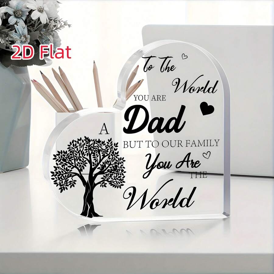 1 Stück Acryl Herzförmiges Schild, Tochter Sohn Danke Papa Baum Design, Mini Heimdekoration Tischornament, perfektes Vatertags Geburtstags Thanksgiving Geschenk - 1PC - Übersicht 1