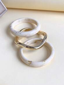 Set 3 Buah Gelang Akrilik Tebal Multi-Layer Warna Beige Gaya Vintage Bohemian untuk Wanita - MultiWarna - View 3