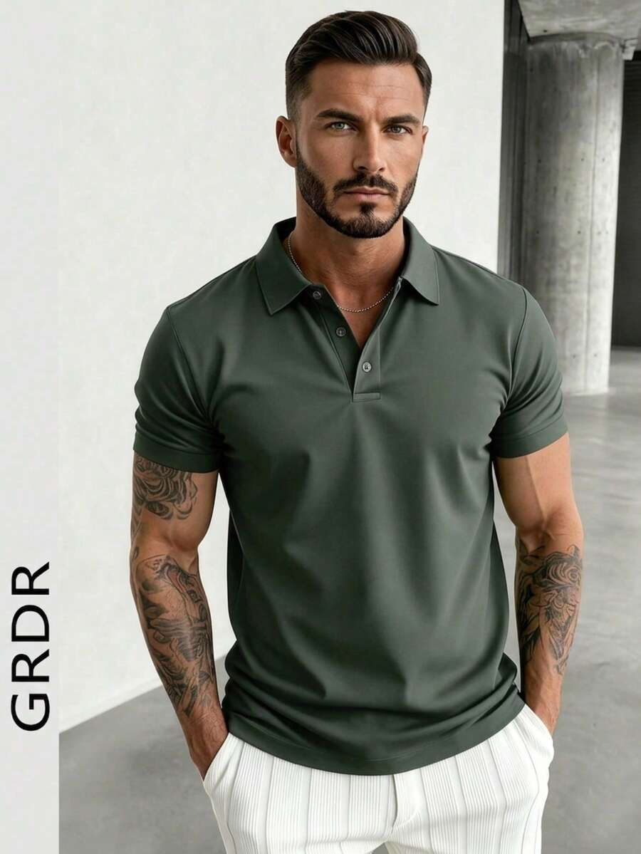 GRDR Men's Fashion Short Sleeve Casual Commuter Polo Shirt - Army Green - View 1