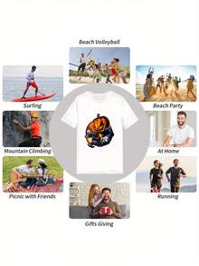 Men's Pure Cotton Short-Sleeved T-Shirt Halloween Pumpkin Print Casual Oversized Top - White - View 2