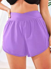 Swim Vcay Short Asymmetrical Size For Summer Bikini Solid Color - Violet Purple - View 1