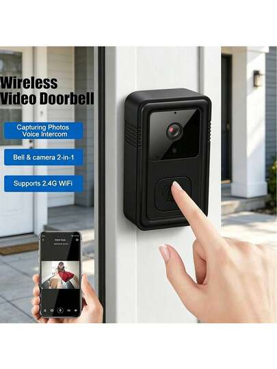 2.4G WiFi Wireless Video Doorbell With Indoor Chime, Two-Way Audio Smart Door Camera With Night Vision Motion Alert, Home Security Doorbell