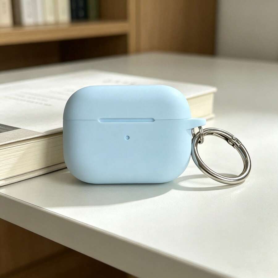 1pc Solid Color Silicone Earphone Case Compatible With Air Po D, Air Po D Silicone One-Piece Solid Color Protective Cover - Light Blue - View 1