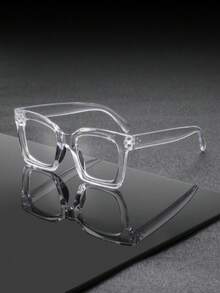 1 Pair Men's Plastic Square Minimalist Rivet Glasses, Personalized American College Style Casual Versatile Lightweight Elegant High-End Fashion Eyewear, Suitable For College Lectures, Graduation Defense, Workplace Training - Clear - View 5