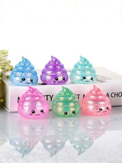 1/6pcs Cute Glitter Poop Squishy, Maltose Crystal Slow Rebound Stress Ball, Cute Popular Decompression Toy, Relieve Anxiety, Aesthetic Room Decor Prank Gift, Suitable For Adults