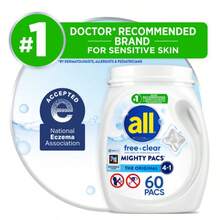 Tide All Free Clear Mighty Pacs Laundry Detergent, Hypoallergenic Formula, Dye-Free & Fragrance-Free, Powerful Stain Removal, HE Compatible, 60 Count - Detergent - View 1