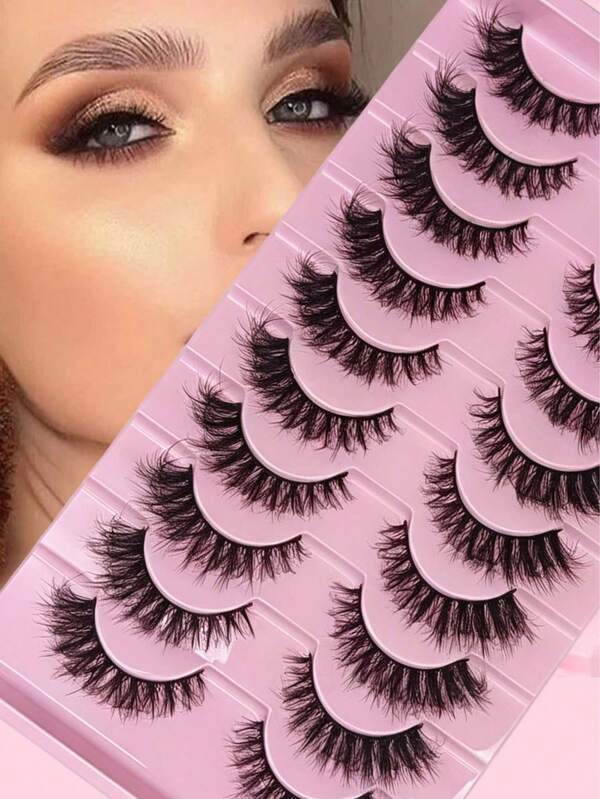 10 Pairs Hard Band False Eyelashes For European & American Makeup, 3D Stereo Voluminous Natural Full Strip Lashes